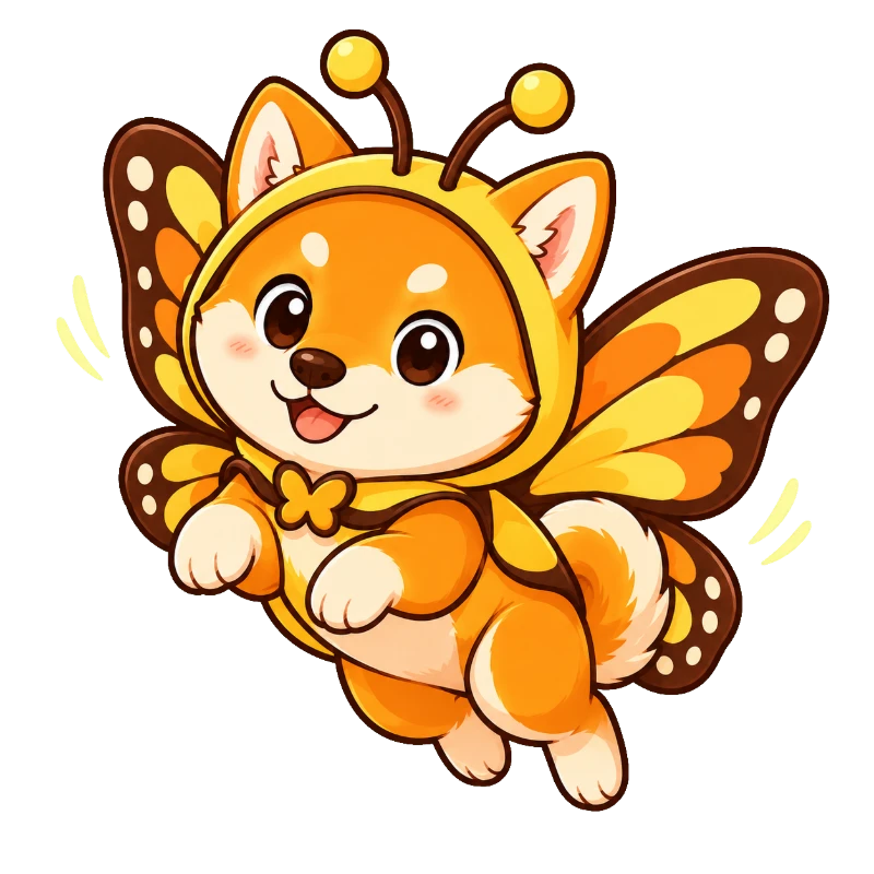 チョウになった柴犬のイラスト