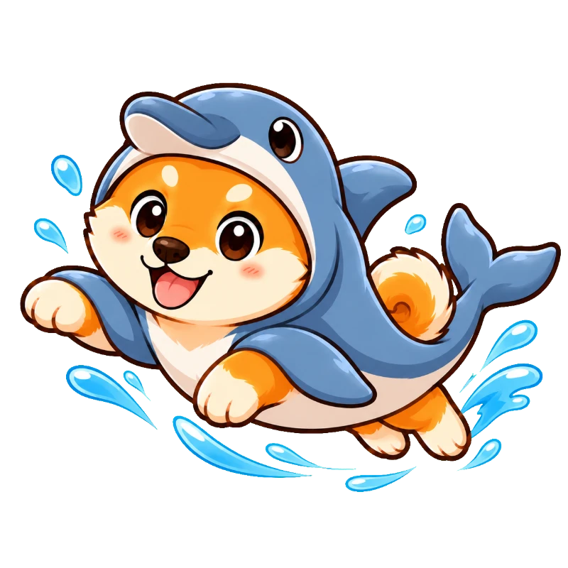 イルカになった柴犬のイラスト