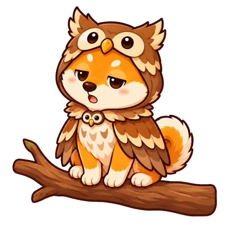 フクロウになった柴犬のイラスト