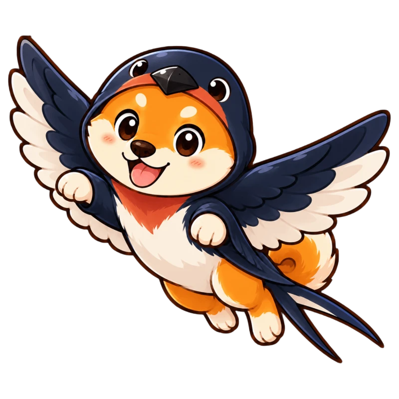 ツバメになった柴犬のイラスト